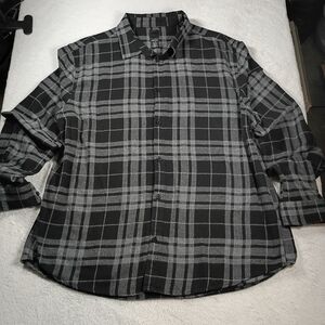H&M Black Gray Plaid Button Down Flannel Shirt Men’s XXL Regular Fit
